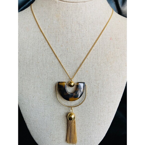 J Crew gold tone tortoise shell tassel Necklace - Picture 1 of 4